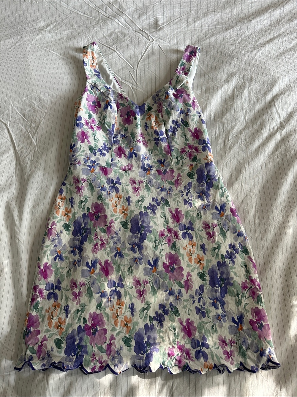 Altar'd State Floral Mini Dress in White with Purple, Pink & Orange Flowers
